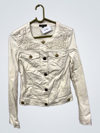 Morgan Cream Spitzenbesatz Jeansjacke