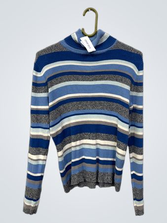 Blau gestreifter Rollkragenpullover