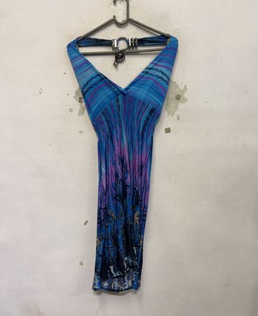VANILLA PARIS Blau-lila Print Neckholder-Kleid