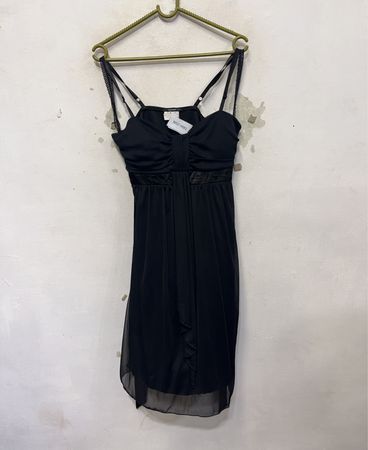 MAJORA Schwarzes Kleid mit gerafften Spaghettiträgern