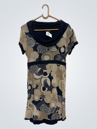 Damenkleid mit Aufdruck, Wasserfallausschnitt und kurzen Ärmeln