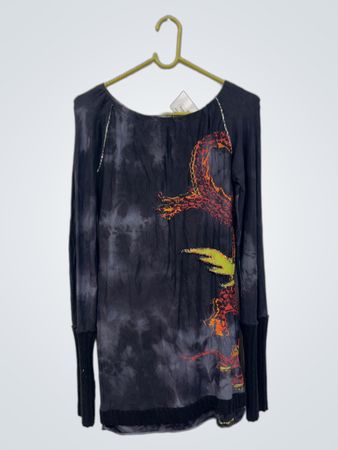 Schwarzes Batik-Langarmshirt mit Grafikdruck