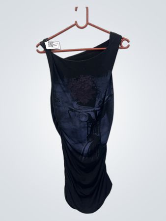 Schwarzes One-Shoulder-Kleid mit Raffung und Grafikprint