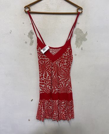 Rotes und weißes Blumenmuster Spaghettiträgerkleid