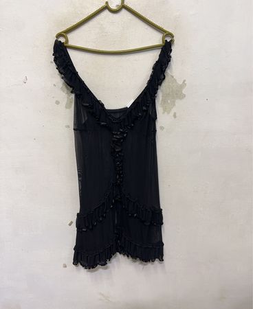 Schwarzes Rüschennetzkleid