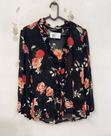 APANAGE Schwarze Blusen mit Blumenmuster und Rüschen