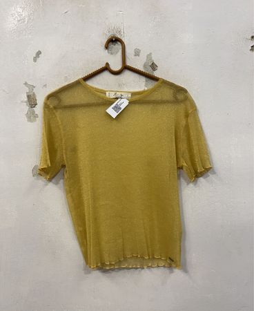 Roalry Yellow Sheer Glitzer Kurzarmshirt