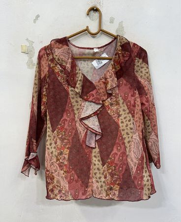 Patchwork-Print Rüschenbluse