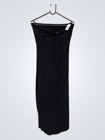 Schwarzes trägerloses Kleid mit Wirbelmuster