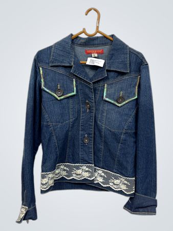 SASSOVER Damen Jeansjacke in Blau mit Spitzenbesatz