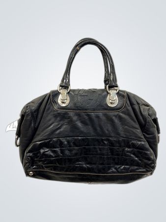 Schwarze Lederhandtasche mit Etikett AS-BG-020