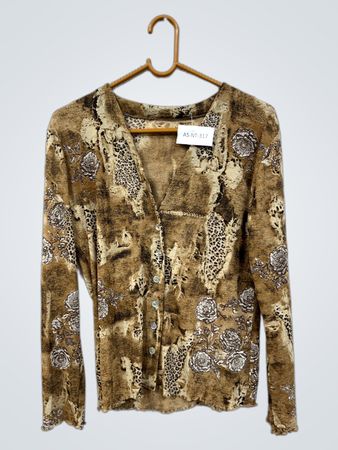 Brauner Leoparden- und Blumenmuster-Cardigan