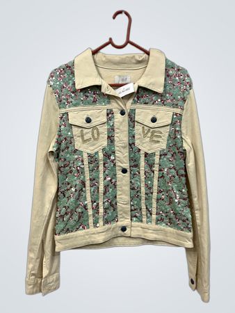 Desigual Jeansjacke mit Pailletten und „LOVE“-Stickerei