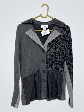 Heine Damen Cardigan in Grau-Schwarz mit Muster