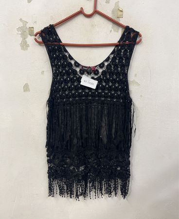 Say What? Black Crochet Fringe Tank Top