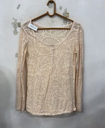 Hellrosa Paisley Langarm-Henley-Shirt