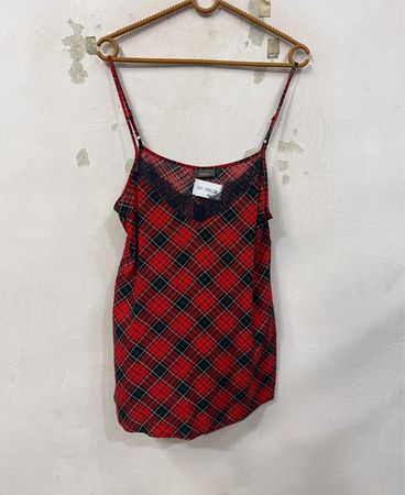 Rotes Karo-Spitzenbesatz-Cami-Top