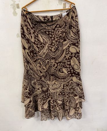 JAX Damen brauner Paisley‑Print Volant Maxi-Rock Größe 46