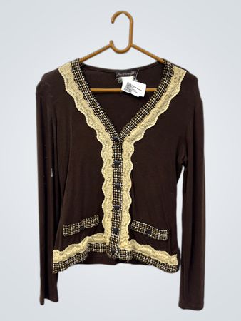 Jus D'Orange Paris braune Strickjacke mit Spitzensaum