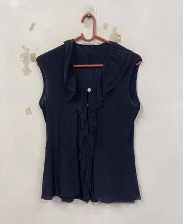 Luciano Pavarotti schwarze, geraffte ärmellose Bluse