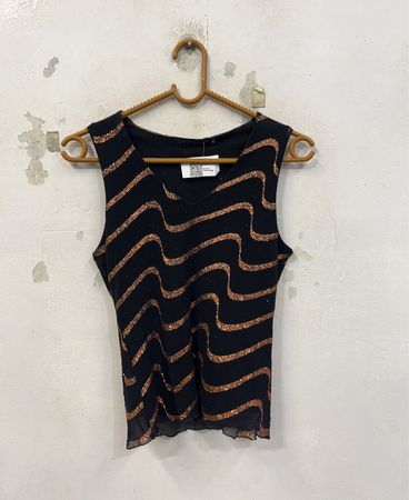 SAINT TROPEZ Schwarzes, gewelltes Glitzer-Ärmelloses Top