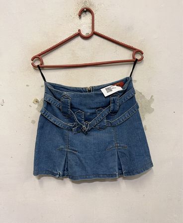 Religion Denim Mini Skirt with Buckle Detail