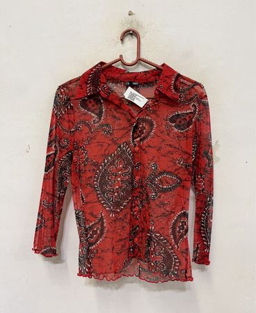 Mexx Red Paisley Mesh Langarmtop