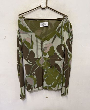 Langarm-Mesh-Top mit Blumenmuster