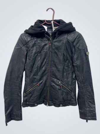 Gipsy Black Leather Biker Jacket with Hood