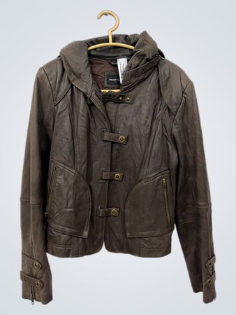 Damenlederjacke in Braun mit Kapuze