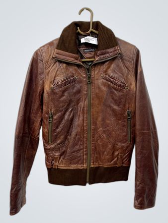 Emporio & Pelle Brown Leather Bomber Jacket