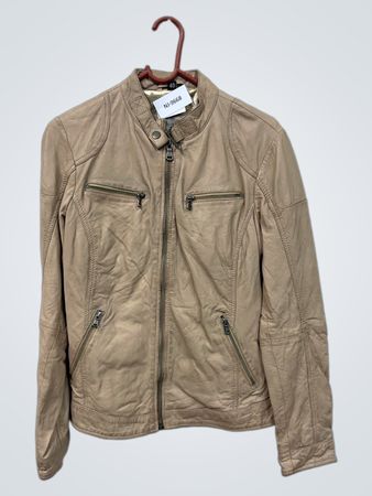 7 eleven beige Lederjacke mit Reißverschluss