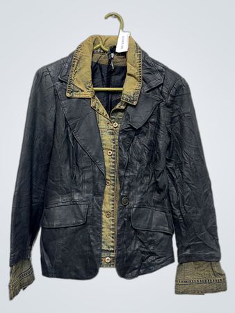 Cherie Damenjacke aus schwarzem Kunstleder und Denim