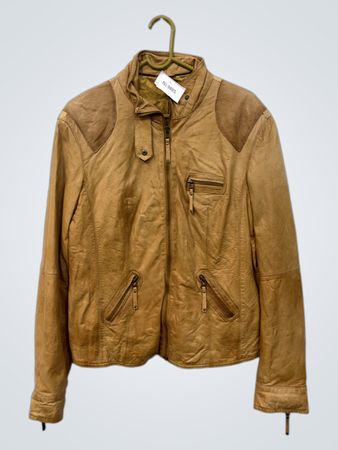 Hellbraune Lederjacke mit Reißverschlüssen