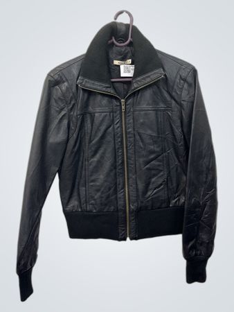 Vila Clothes Schwarze Leder-Bomberjacke