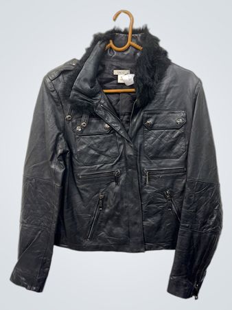 Cache schwarze Lederjacke mit Pelzkragen