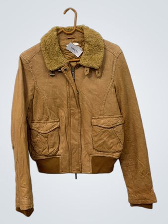 Vince Damen-Bomberjacke aus braunem Wildleder mit Lammfellkragen