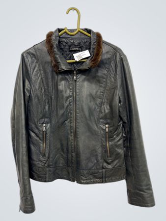 LEONARDO schwarze Lederjacke mit Pelzkragen