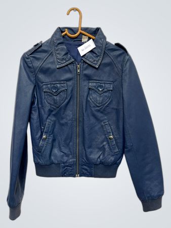 Blaue Leder-Bomberjacke