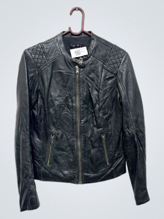 Promod schwarze Leder-Bikerjacke