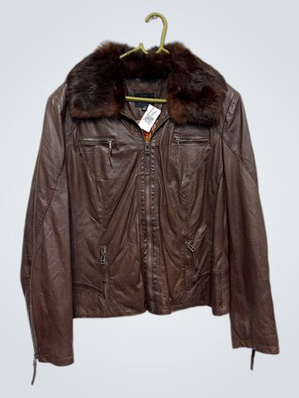 DONNA braune Lederjacke mit Pelzkragen