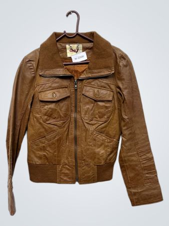 ONLY Brown Faux Leather Bomber Jacket
