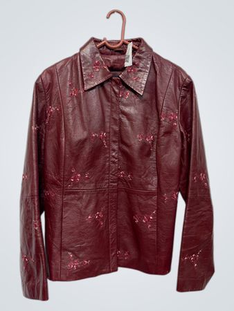 VIRMANI Damen Lederjacke in Burgund mit Stickerei