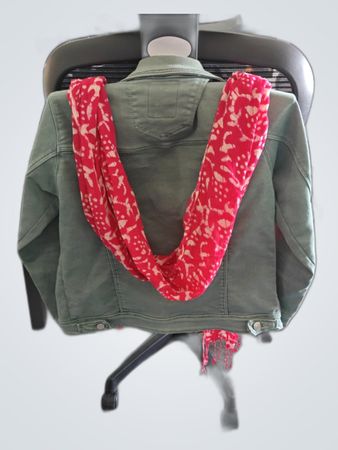 Green Jacket with Red Scarf