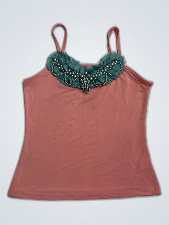 Pink Camisole with Beaded Neckline