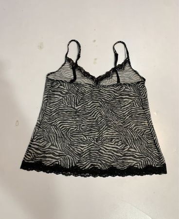 Sheer Zebra Print Camisole with Lace Trim