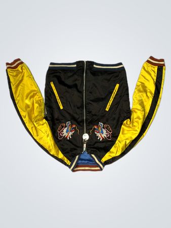 Black and Yellow Bomber Jacket with Dragon Embroidery