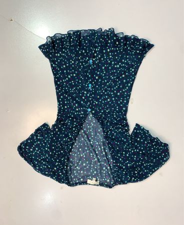 Kookai Blue Polka Dot Mesh Ruched Top