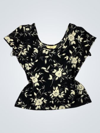 BOGIE Schwarzes Blumenmuster Top Größe L