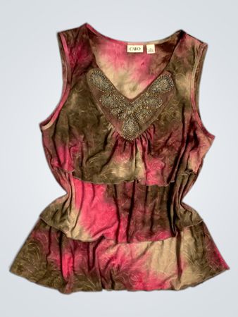 Cato Damen Tie-Dye Verziertes V-Ausschnitt Top